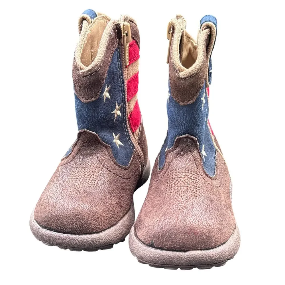 Roper Western Cowbabies Patriot Boots Flag Infants‎ 4 Brown 09-016-1902-0380